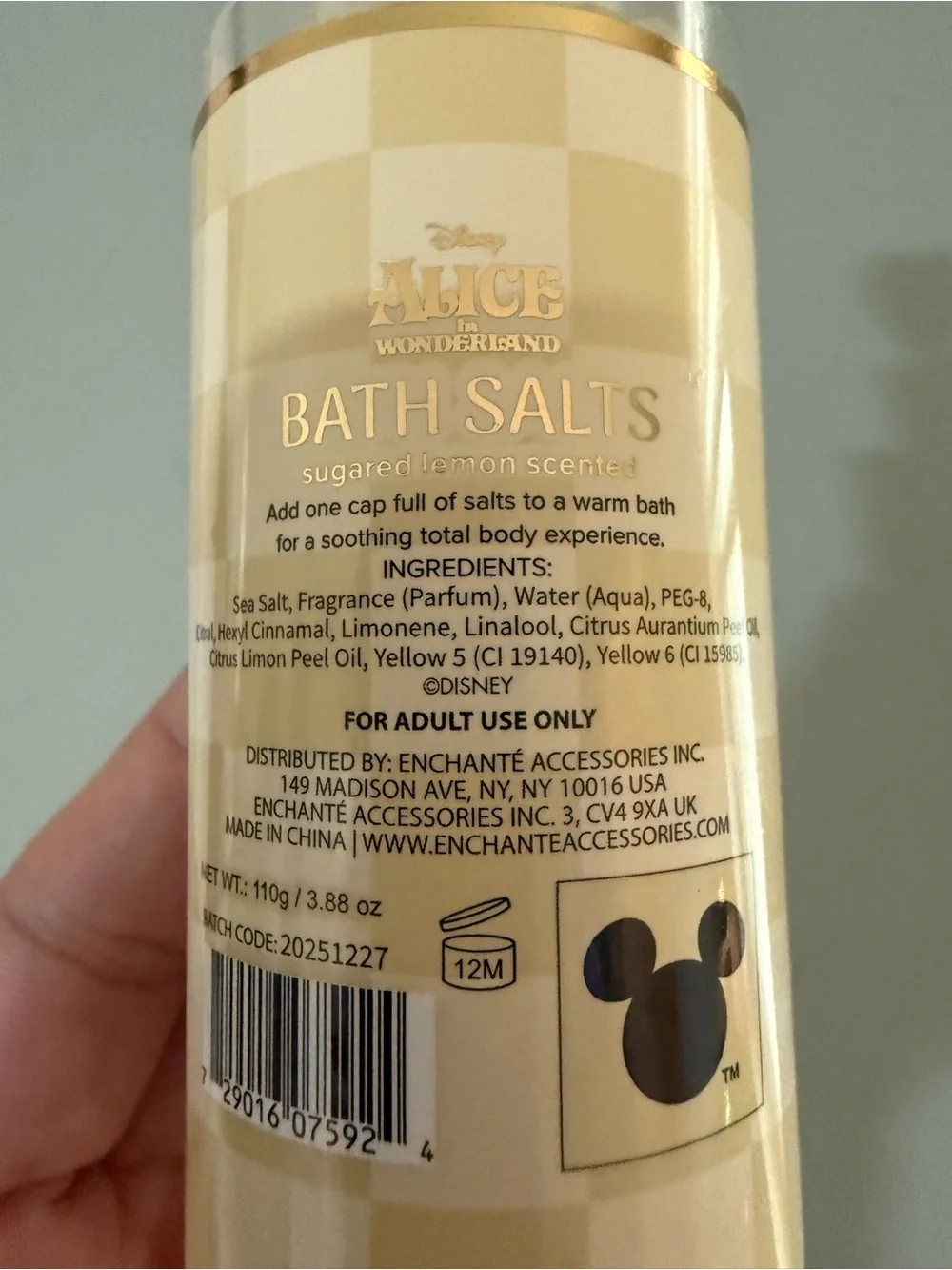 Disney Alice in Wonderland Cream & Gold Bath Salts with Heart Cap